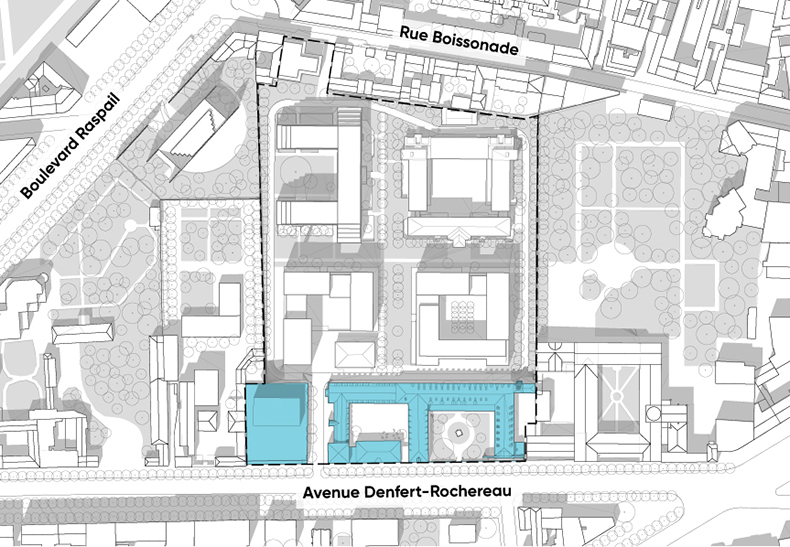 Plan de localisation de la façade Denfert dans le futur quartier Saint-Vincent-de-paul 