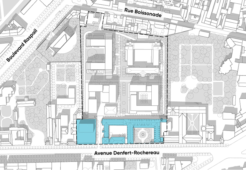 Plan de localisation de la façade Denfert dans le futur quartier Saint-Vincent-de-paul