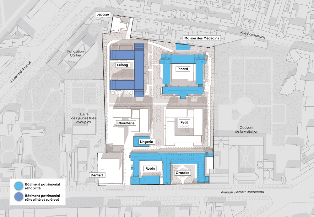 Projet urbain Saint-Vincent-de-Paul : plan des bâtiments réhabilités