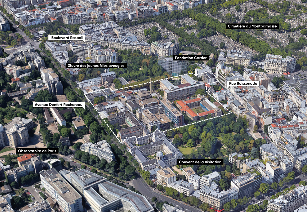 Projet urbain Saint-Vincent-de-Paul : vue aérienne de l'environnement urbain du site