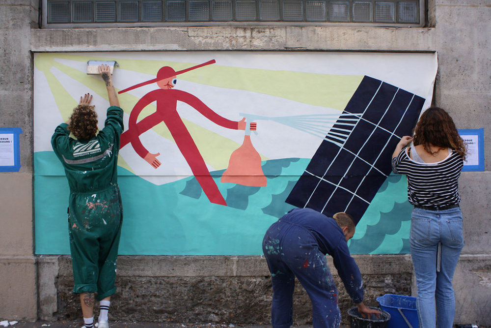 Projet urbain de Saint-Vincent-de-Paul, Paris : pose de la fresque de Jean Codo, avenue Denfert-Rochereau