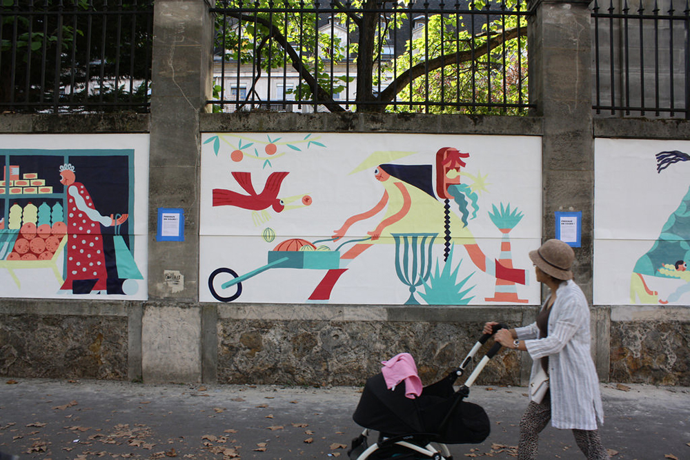 Projet urbain de Saint-Vincent-de-Paul, Paris : pose de la fresque de Jean Codo, avenue Denfert-Rochereau