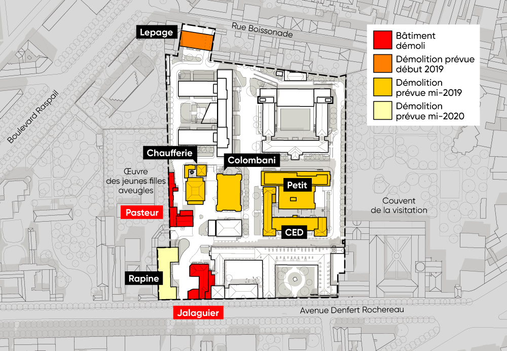 Projet urbain de Saint-Vincent-de-Paul : plan des démolitions effectuées et programmées